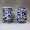 Y845 Pair of Italian Maiolica blue and white albarelli, Faenza