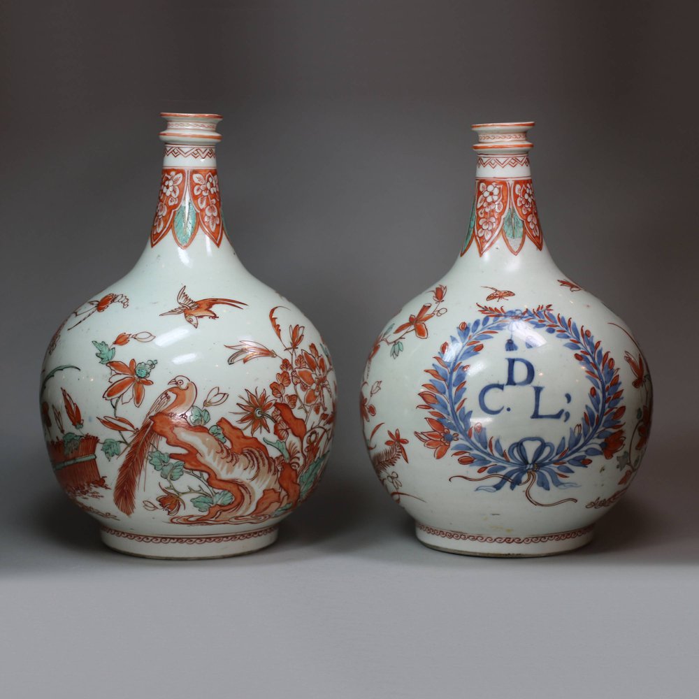 Y864 Pair of Japanese polychrome Dutch decorated apothecary bottles