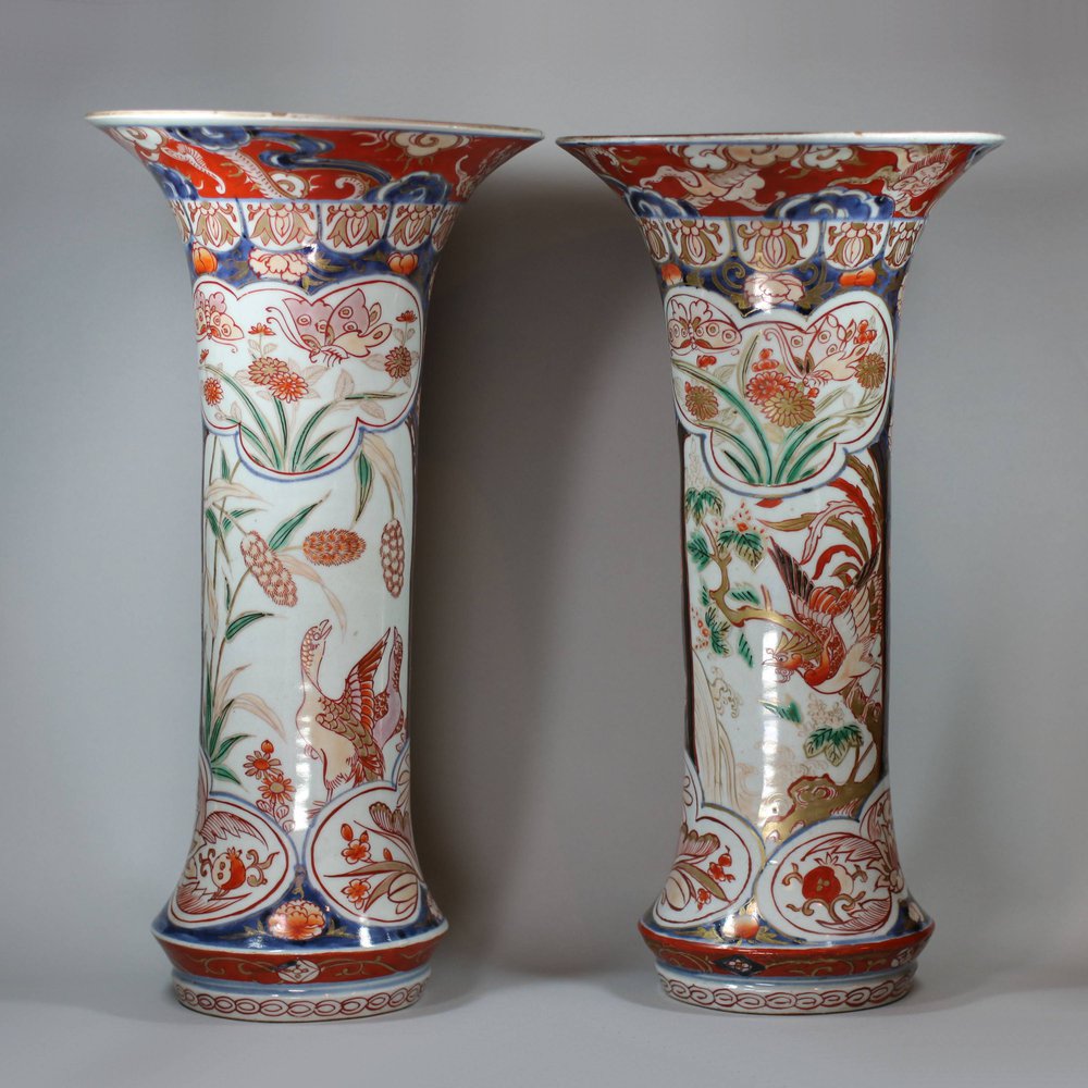 Y873 Pair of Japanese imari trumpet vases, 18th century