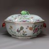 Y989 Rare famille rose 'double peacock' octagonal tureen and cover