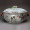 Y989 Rare famille rose 'double peacock' octagonal tureen and cover