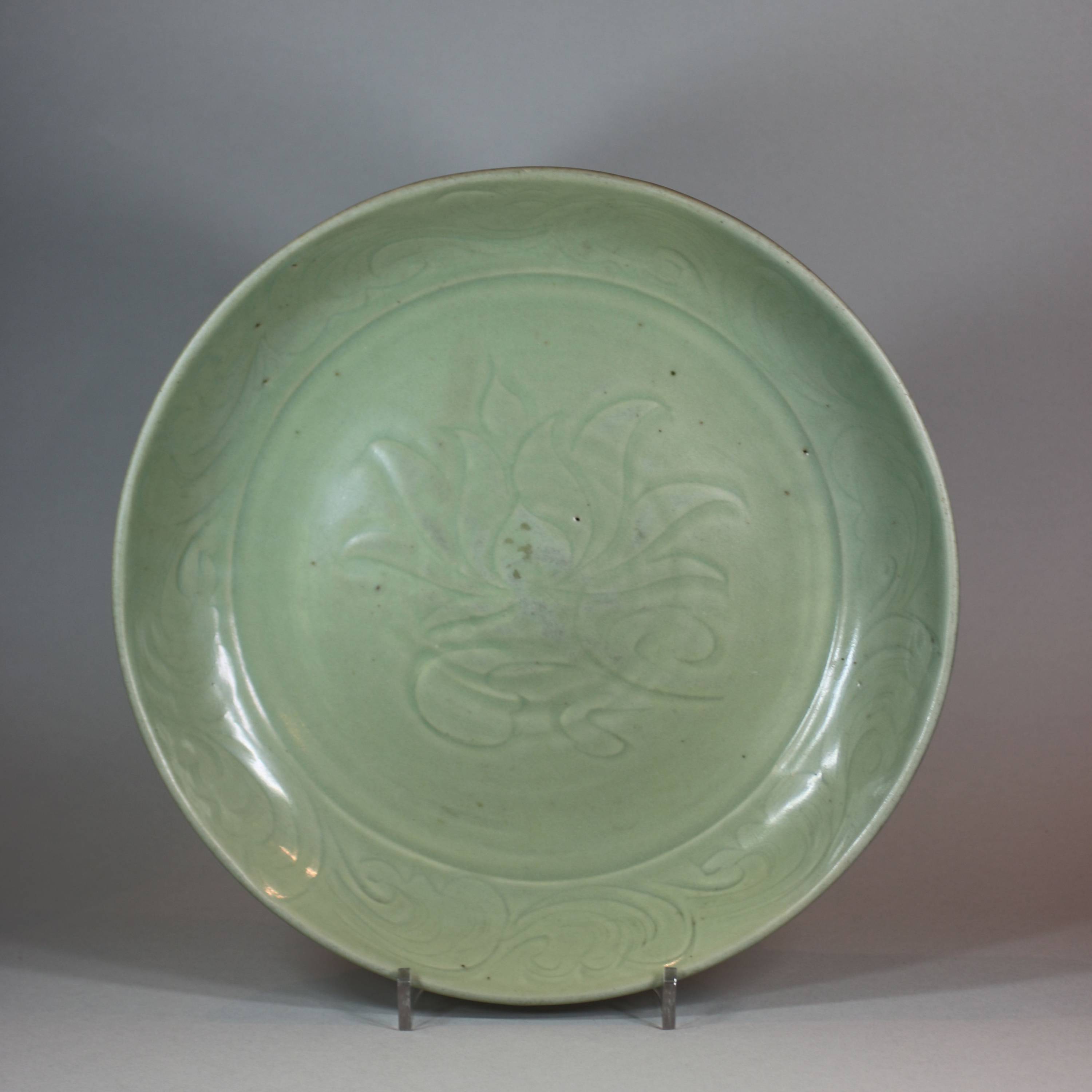 中国セラドン - Chinese Celadon Chinese Celadon Dragon Motif Porcelain Plate Display Art