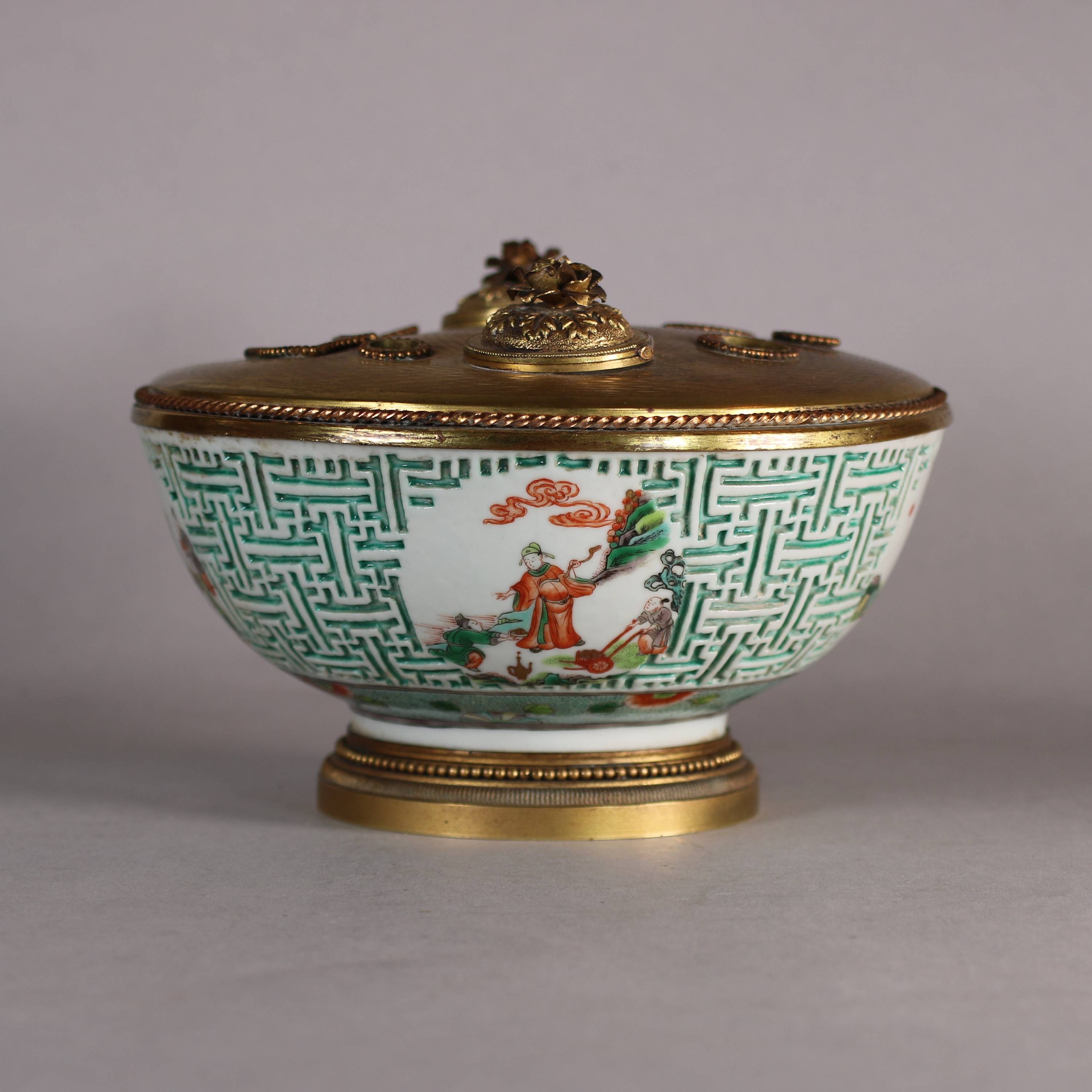 粉彩唐子紋煎茶碗 五客 清朝期 中国美術 中国古玩 Chinese Export Rose Medallion Celadon- 外销瓷粉彩人物缠枝